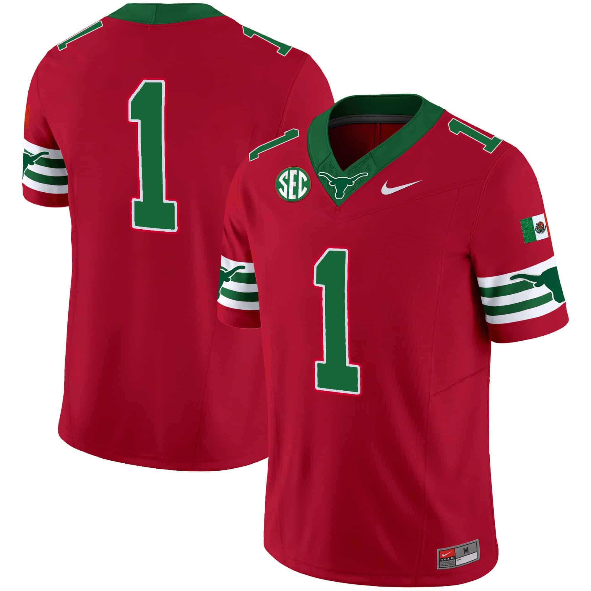 Men Texas Longhorns 1 No Name Red 2024 Nike Mexico SEC Patch Vapor NCAA Jersey